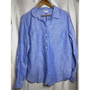Talbots Women's Blue Linen Blend Collared Long Sleeve Button Up Shirt Size L